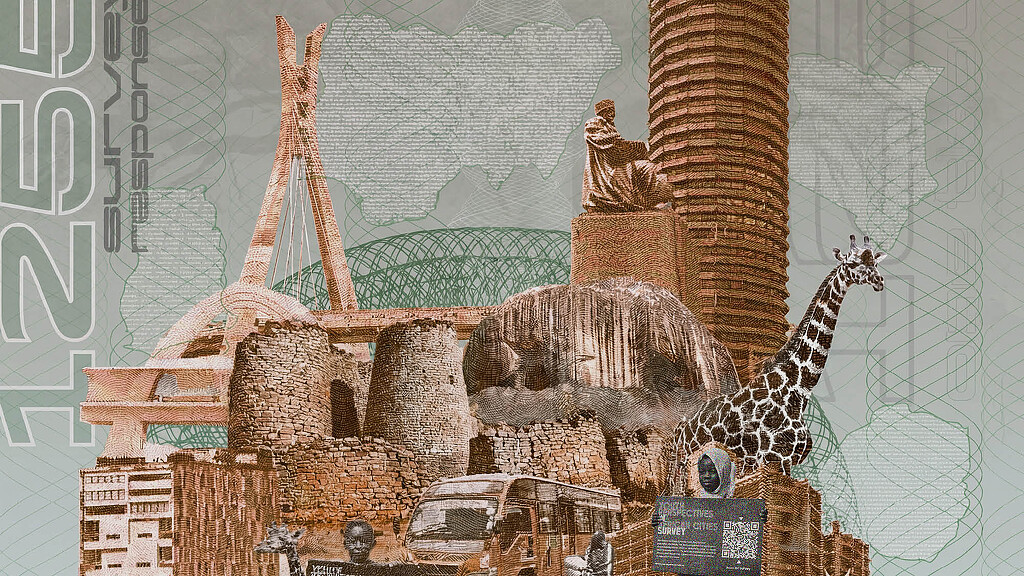 A mural of a giraffe and a building.